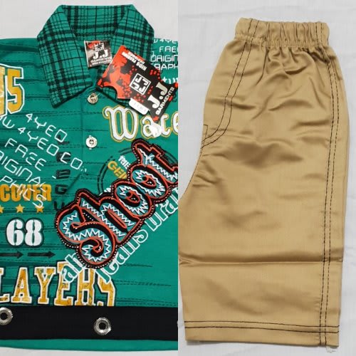 Boys Short Sleeve Checked Collar T-Shirt With Chinos Short