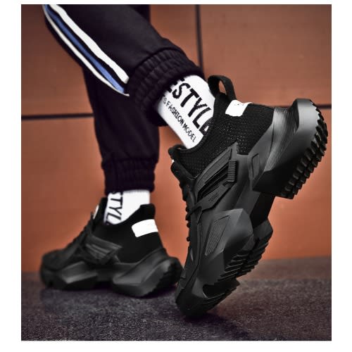Light Weight Thick Soled Sneakers-Black