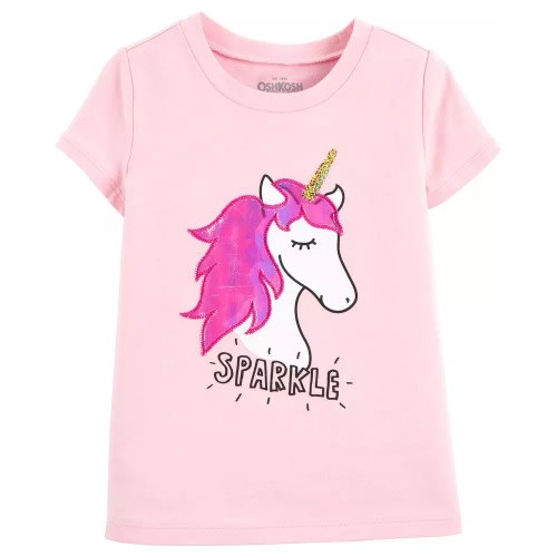 Girls Glitter Sparkle Unicorn Graphic Top- Pink