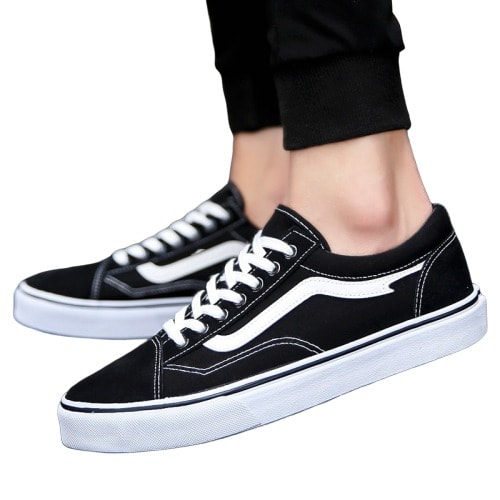 Lace-Up Canvas Sneakers-Black
