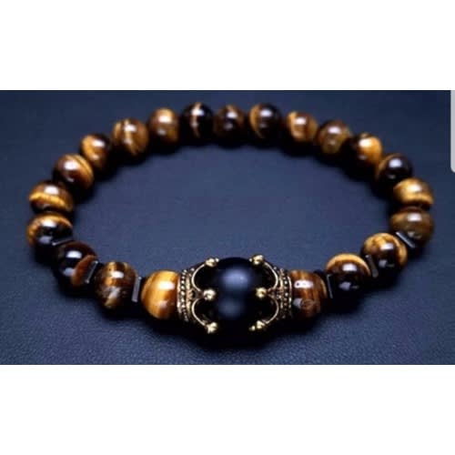 Double Crown Navy Blue Stone Tiger Eye Beaded Bracelet