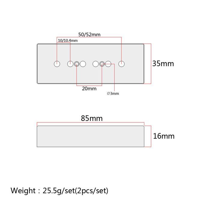 Pack Of 2 White Humbucker Pickup Cover 50/52mm Pole For P90  Bar