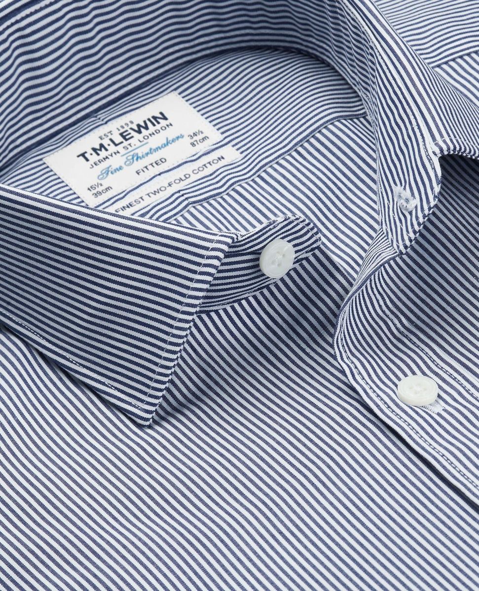 Fitted Navy Bengal Stripe Double Cuff Shirt