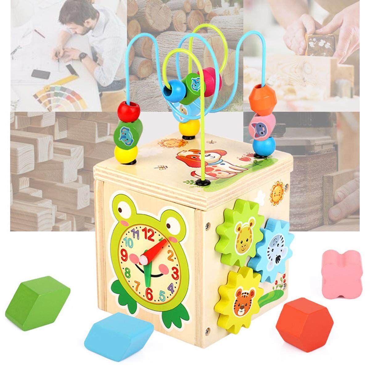 5 In 1 Wooden Baby Educational Counting Bead Maze Toys Gift For Kid With Music Multicolor