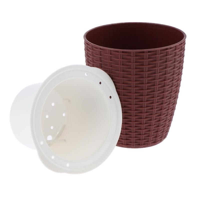 Durable Rattan S watering Plant Flower Pot Planter Double Layer
