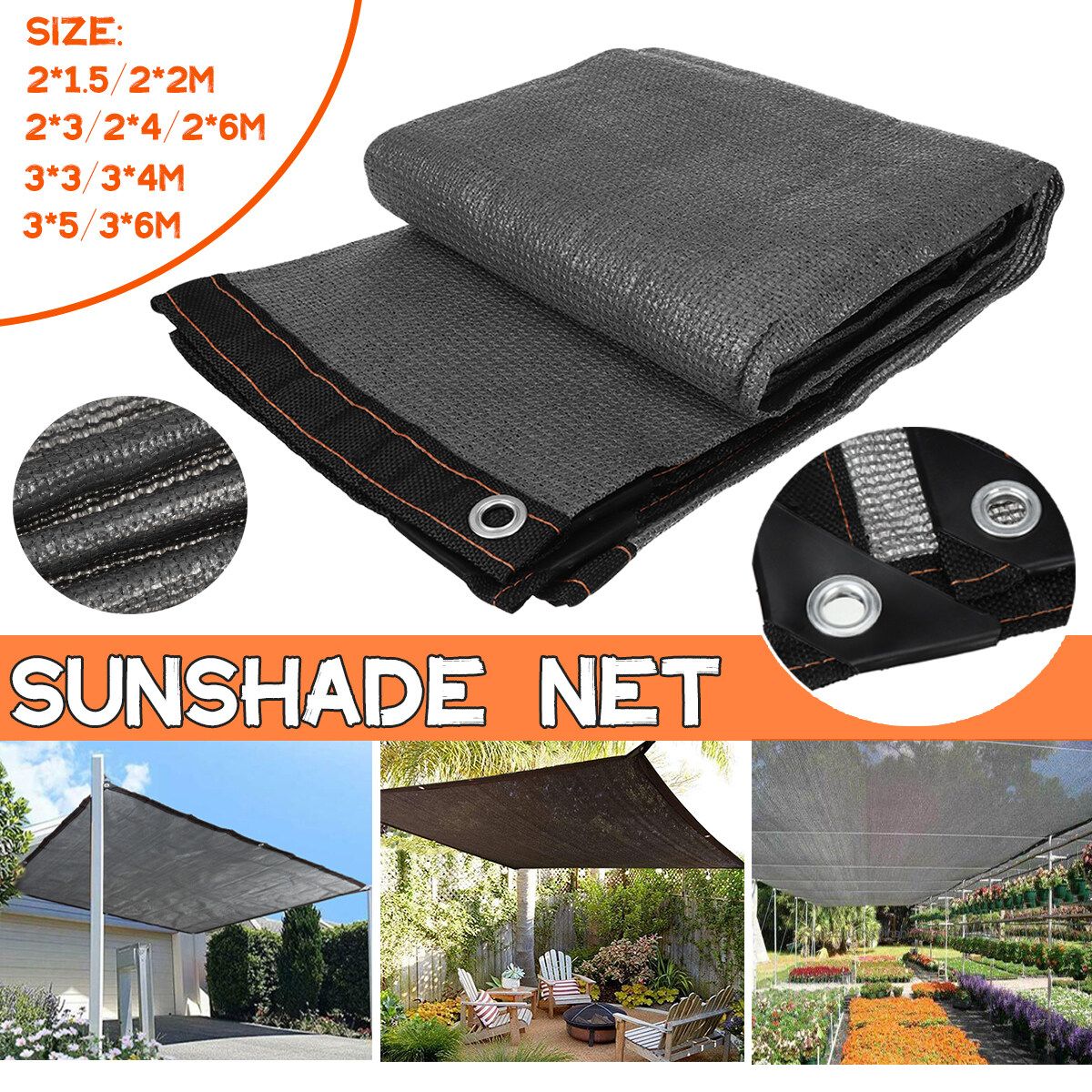 80% Silver Fray Shade Net Sunscreen Net Balcony Garden Plants And Flowers Polyethylene 2x3m