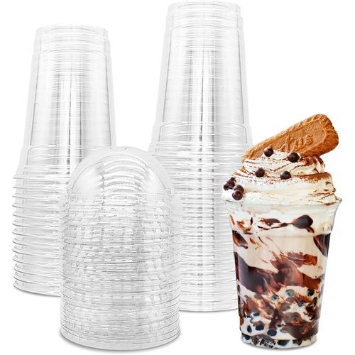50 Pack 12 OZ Plastic Cups With Dome Lids,Disposable Dessert