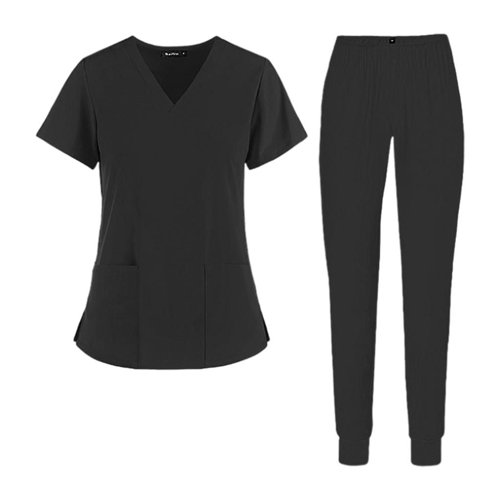 Nursing Scrub Set Slim Workwear  Clothes  Breathable S Black