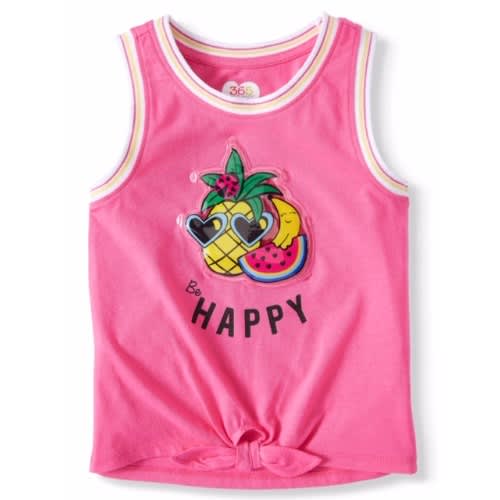 365 Kids Girls Tie Front Graphic Tank Top - Pink