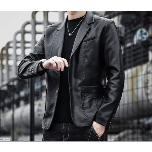 Mens PU Leather Jacket Blazer