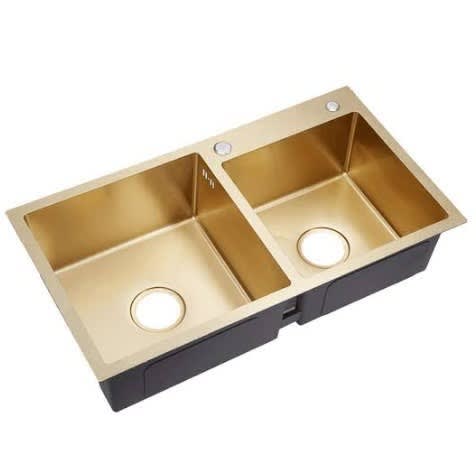 Stainless Steel Kitchen Double Bowl - Gold