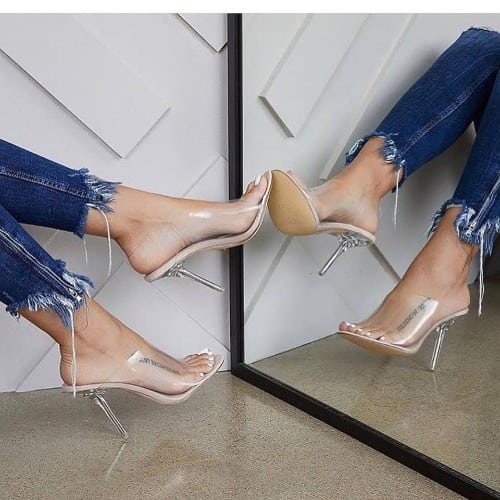 Women's Transparent Clear High Heeled Slippers - Beige