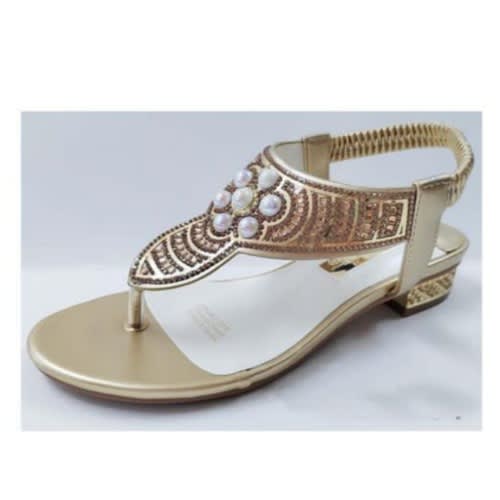 Pearl Detail Thong Leather Gold Sandal