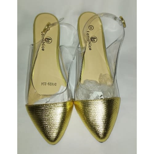 Transparent Sling Back Flat Sandal - Gold