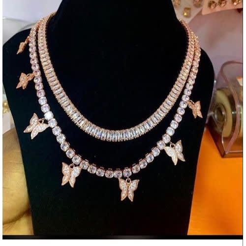 Tennis Chain With Tennis Butterfly Necklace