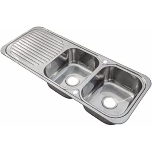 Grand Taps Double Bowl Kitchen Sink with Drainer & Wastes