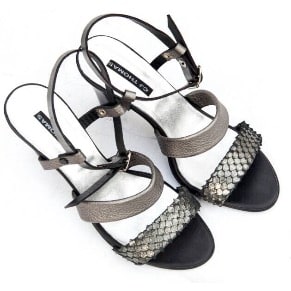 Leather Dark Silver Heeled Sandals