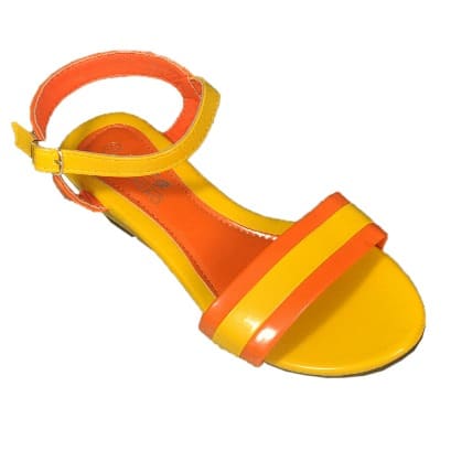 Ladies Low Wedge Sandal - Orange & Yellow
