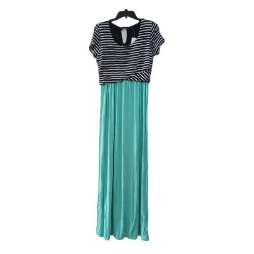 Women's Long Dress- Teal, Black & White