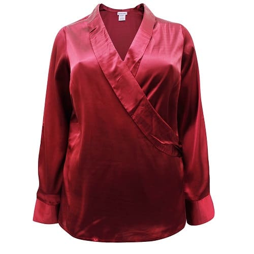 Wine Satin Wrap Top - Plus Size