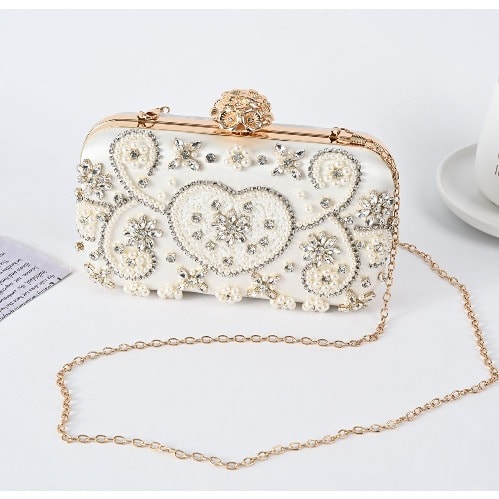 Ladies Rhinestone Clutch - White