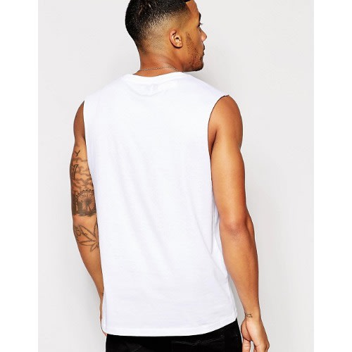 Men's Stylish  White Arm Less Round Neck Shirt
