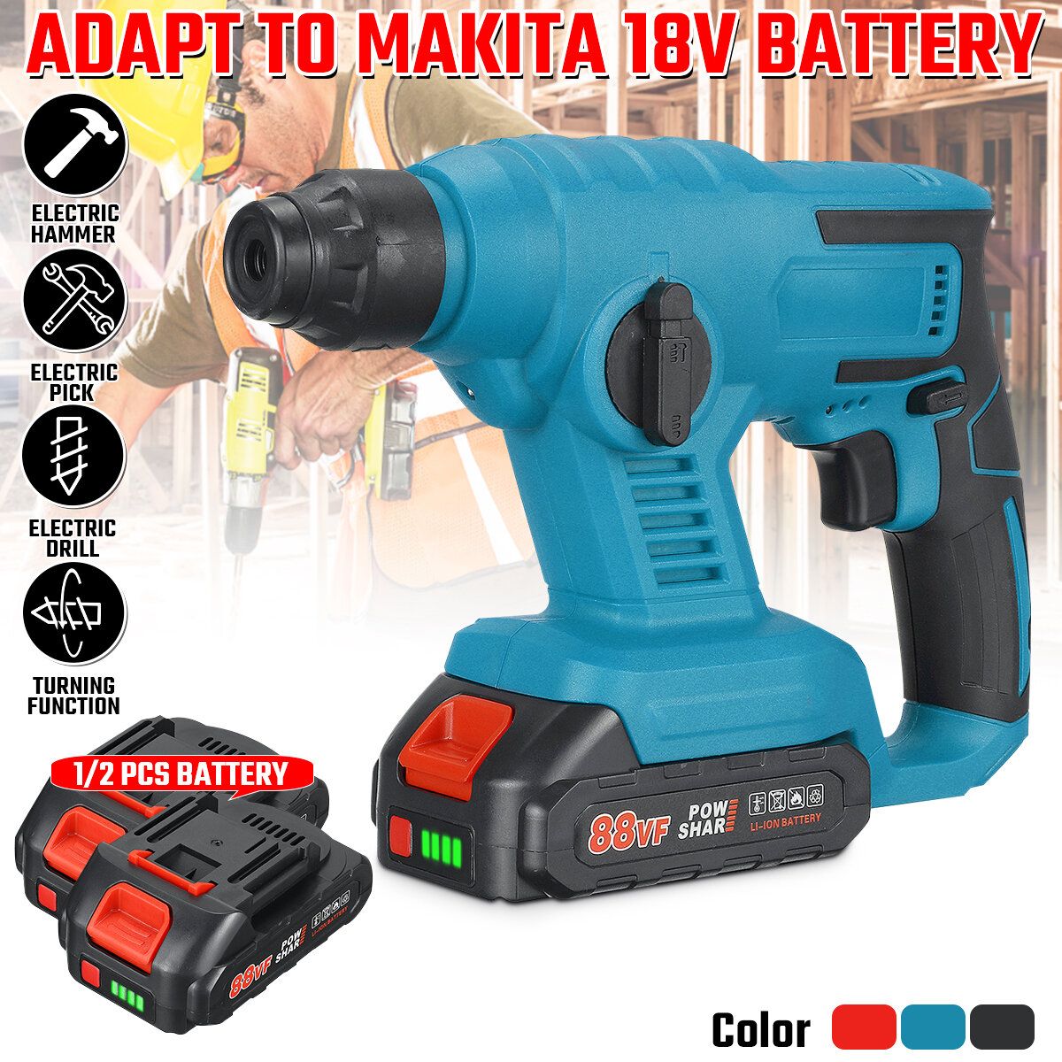 88VF 1800rpm Cordless Brushless Rotary Hammer Drill Fit