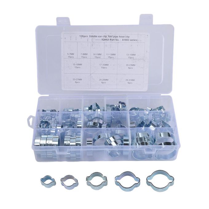 11 SIZE DOUBLE EAR CLIPS - O CLAMP - Stainless STEEL - 128 PACK
