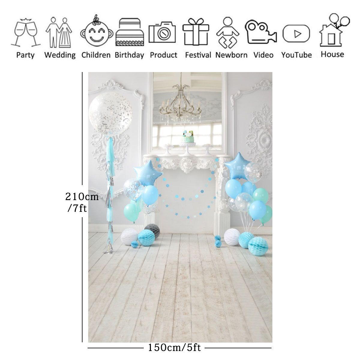 1.5x0.9m/2.1x1.5m/2.7x1.8m (5x3ft/7x5ft/9x6ft) Studio Photography Backdrop Wedding Birthday Xmas Background 2.1x1.5m