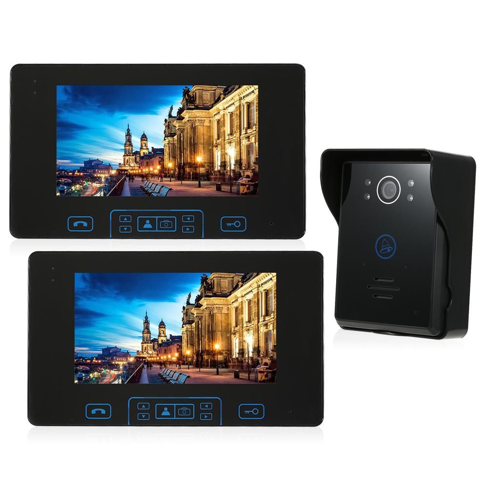 2.4GHz Wireless Digital Door Phone Doorbell Intercom System 2* Indoor Monitor&1* Outdoor Camera 7 Inch TFT Indoor Monitor HD Digital Outdoor Camera Night Vision Wireless Unlock Control Hands-free Call and Talk for Home Securi
