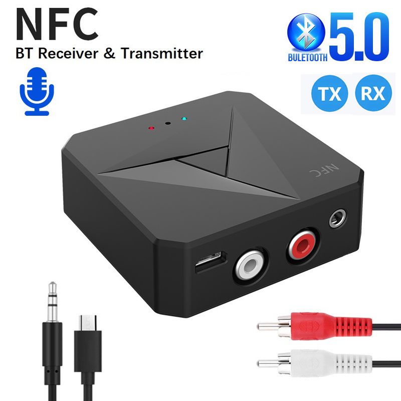 Bluetooth 5.0 Receiver Transmitter 3.5mm AUX Jack RCA Music Wireless Audio Adapter Handsfree Call Mic NFC Car Kit For TV Auto ON