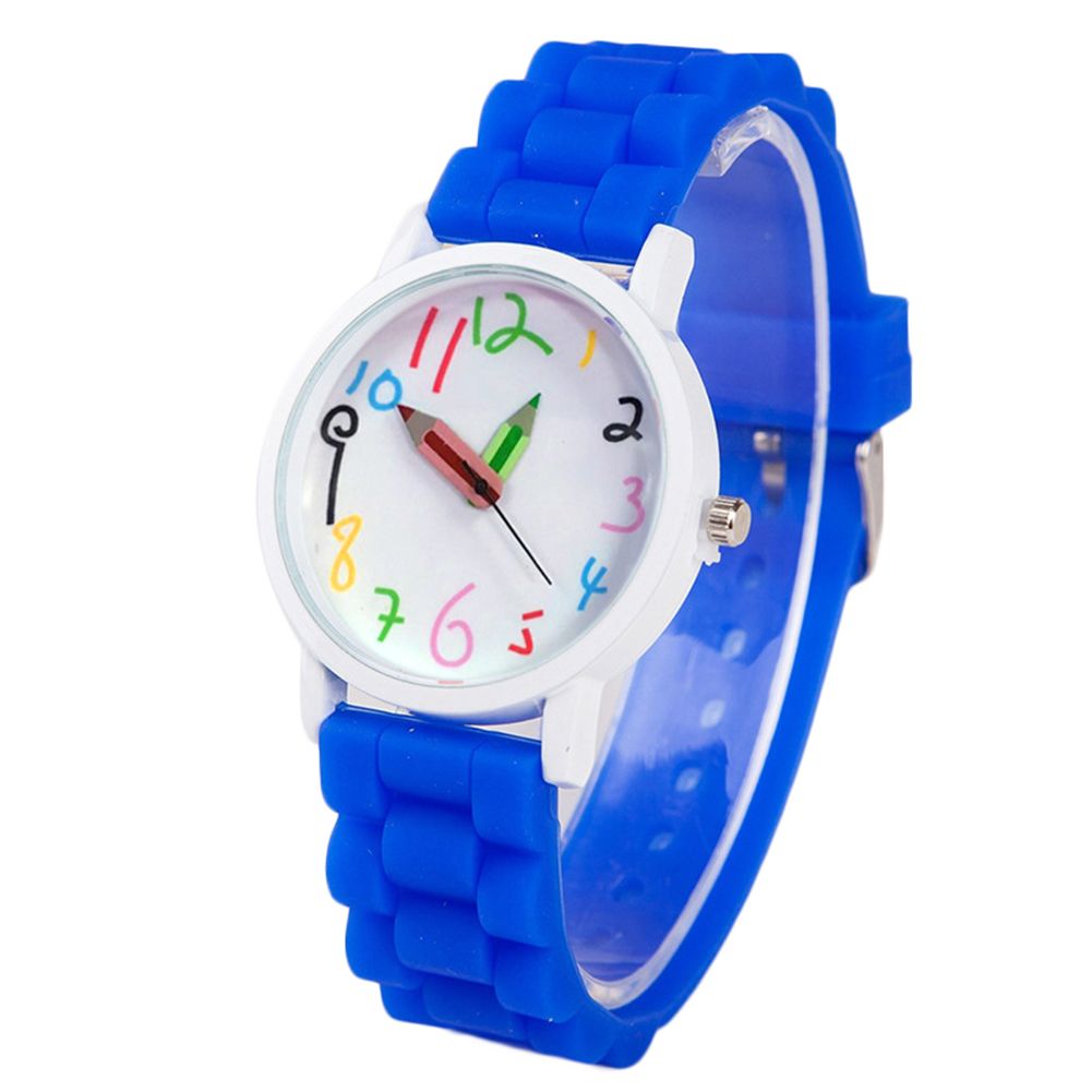 Cartoon Children Kids Round Dial Silicone Strap Analog-Blue