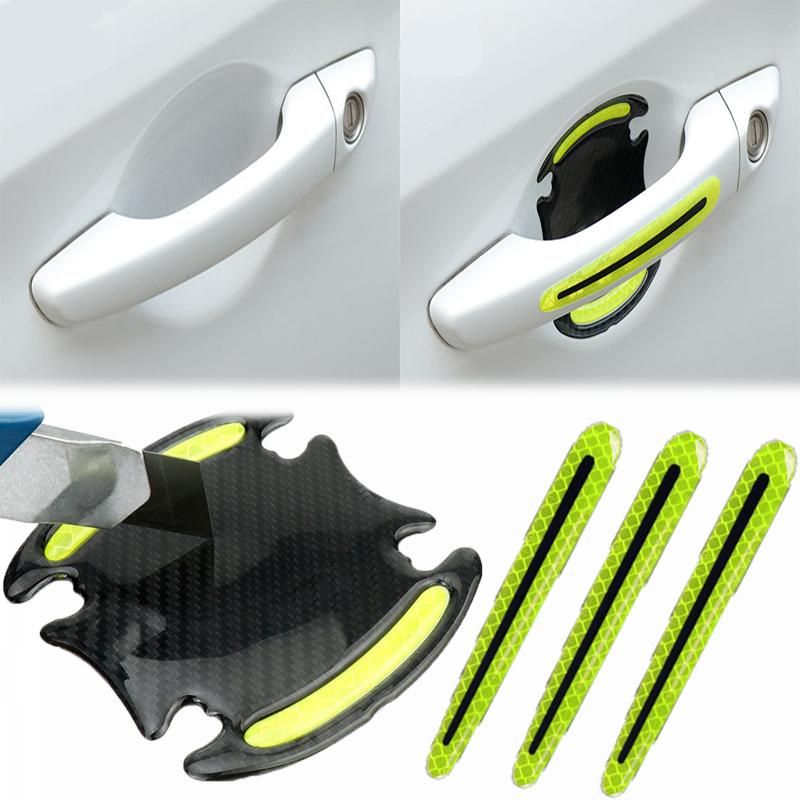 Car Door Handle Protection Cover Stickers Guard Film Carbon Fiber Reflective Decal Safety Anti-collision Strips Car Accessories