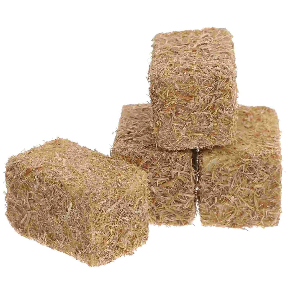 4 Pcs Mini Haystack Hayrick Decor Scene Layout Prop Toys Room Ornament Artificial Wood Fake Bales Child Kids Educational