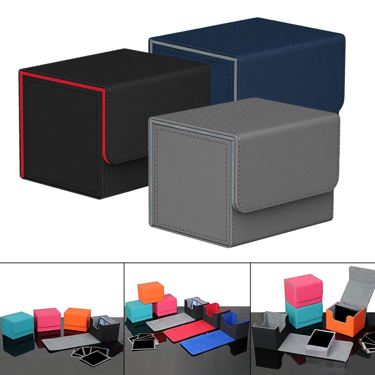 3x Durable Card Deck Box  Storage Container Holds  Gray