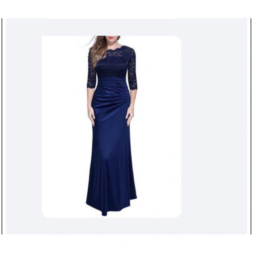 Women High End Mesh Half Sleeve Long Gown