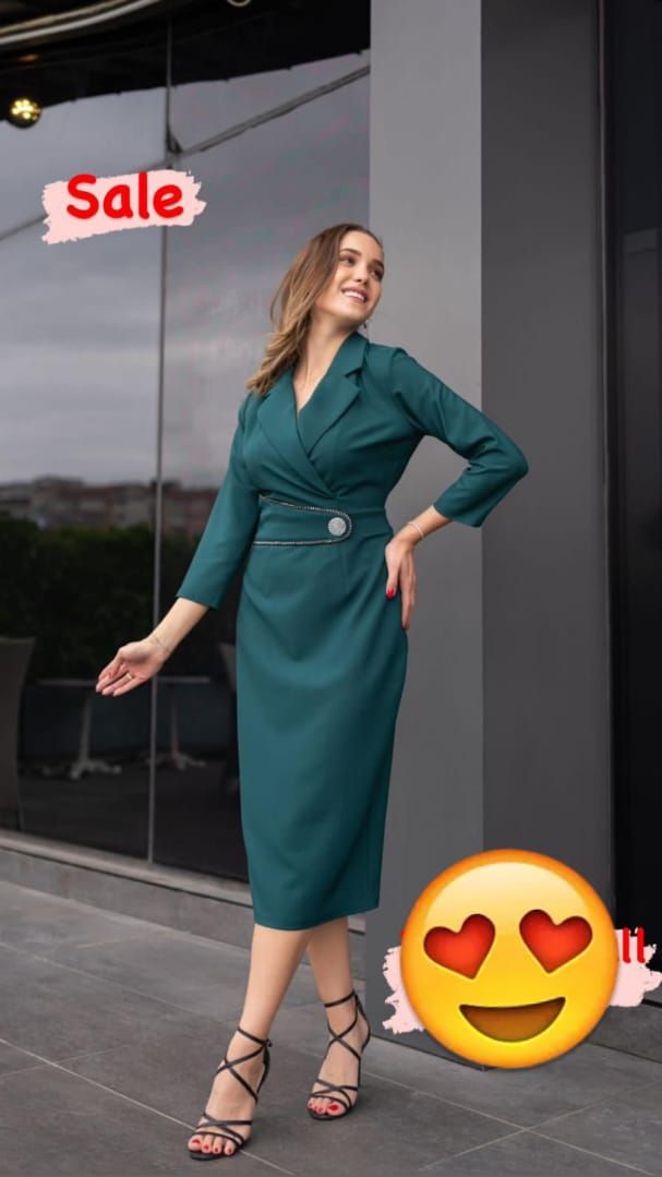 Turkey Straight Dress With Waist Belt-GREEN