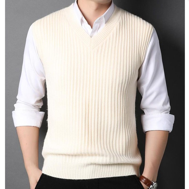 Sweater Vest Men Plus Size S-4XL Spring Autumn Oversize Mens Vests-White