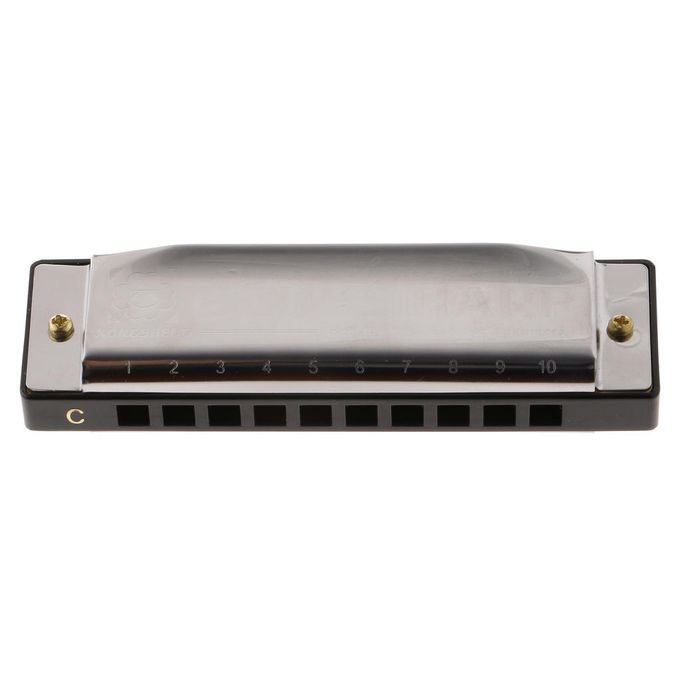 10 Holes Blues Harp C Key Harmonica Mouth Organ W/ Base Silver Musical