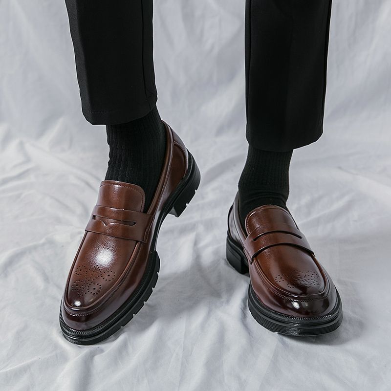 EU 38-47 Men Loafers Leather Shoes Fashion High Quality Formal Shoes Office Oxfords Shoes Brown