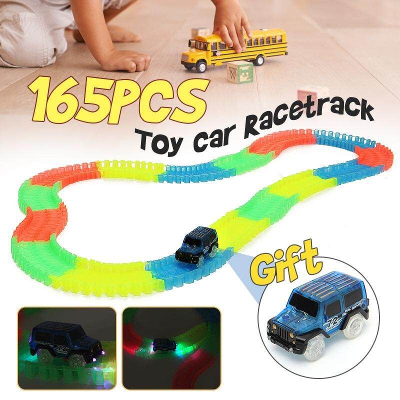 165 PCS Magic Tracks Racetrack Bend Flex Glow LED Light Up In The Dark Toy Car