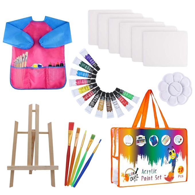 27Pcs Kids  Brushes Painting Brush Tool Set Children Toddler Rosy
