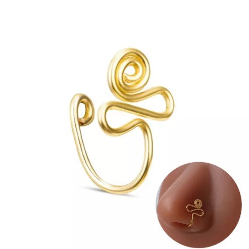 Spiral Non Piercing Nose Clip-On Cuff Ring - Gold
