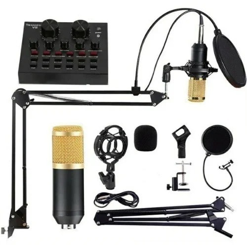 Condenser Microphone + Sound Card + Stand + Pop Filter