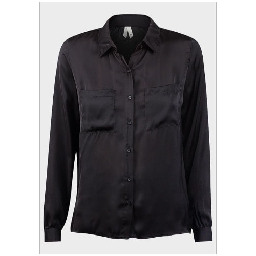 Ladies Long Sleeve Lightweight Satin Shirt - Black