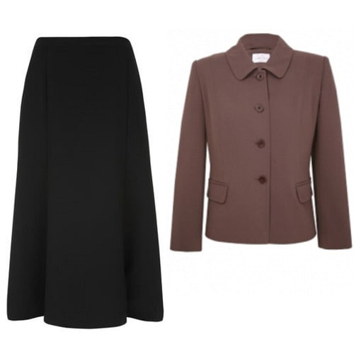 Texture Crepe Fit & Flare Skirt Suit - Black & Brown