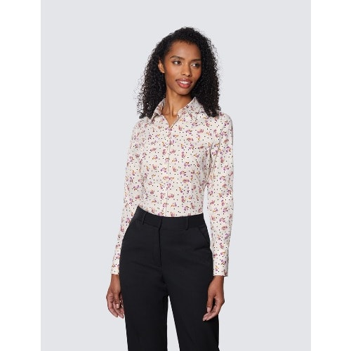 Women's White & Purple Tiny Bunches Fitted Floral Shirt