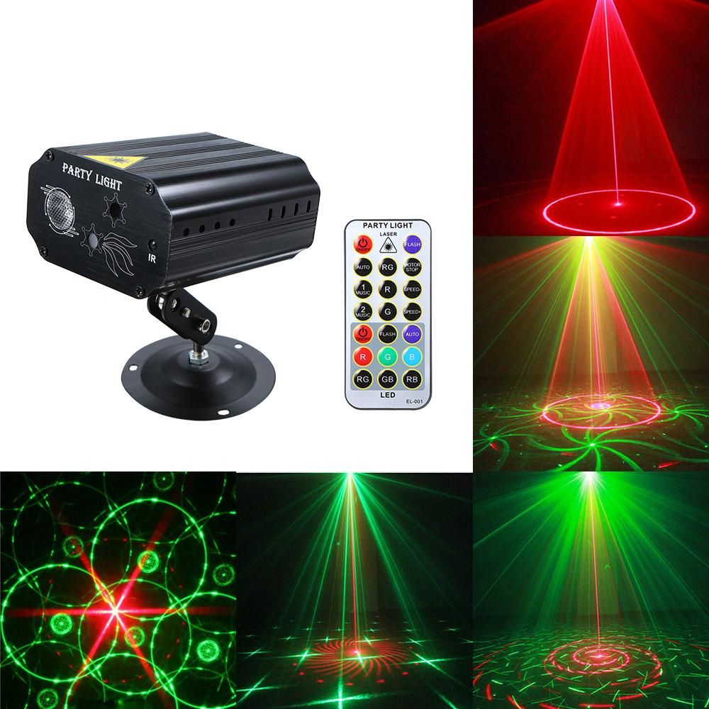 AC 100-240V 5W 3 LED Mini Stage Lamp 48 Patterns Lighting Fixture Supported Sound Activated/ Auto-running/ Remote Control/ Flash Lighting Modes Effects for Disco DJ Show KTV Bar Club Pub Home Party Decoration Feast Festival H