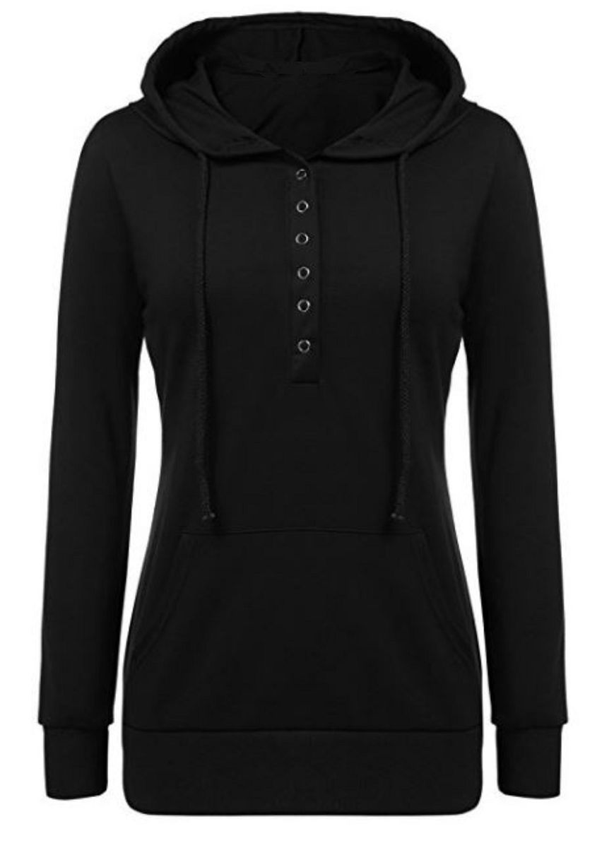 Female Button Hoodie- Black