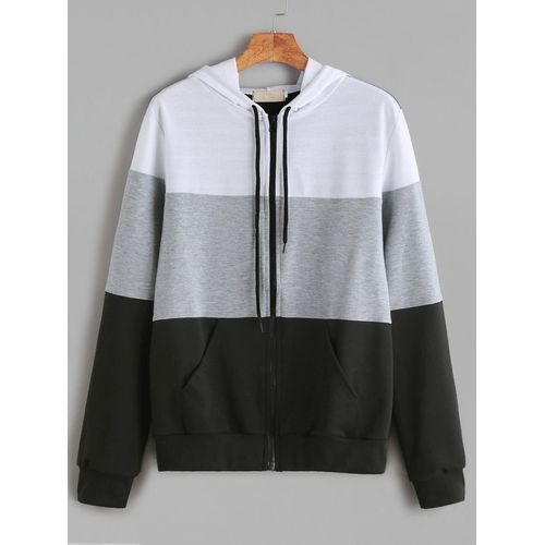 White, Grey And Black Patch Hoodie Long Zip